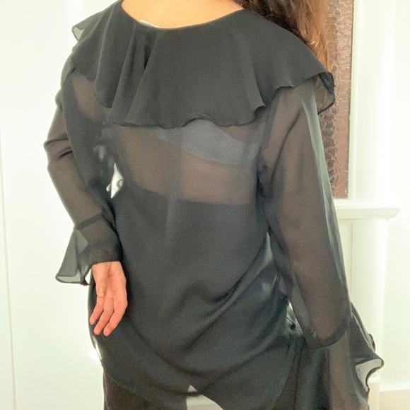 Vintage Black Ruffle Sheer Blouse - Picture 3 of 4